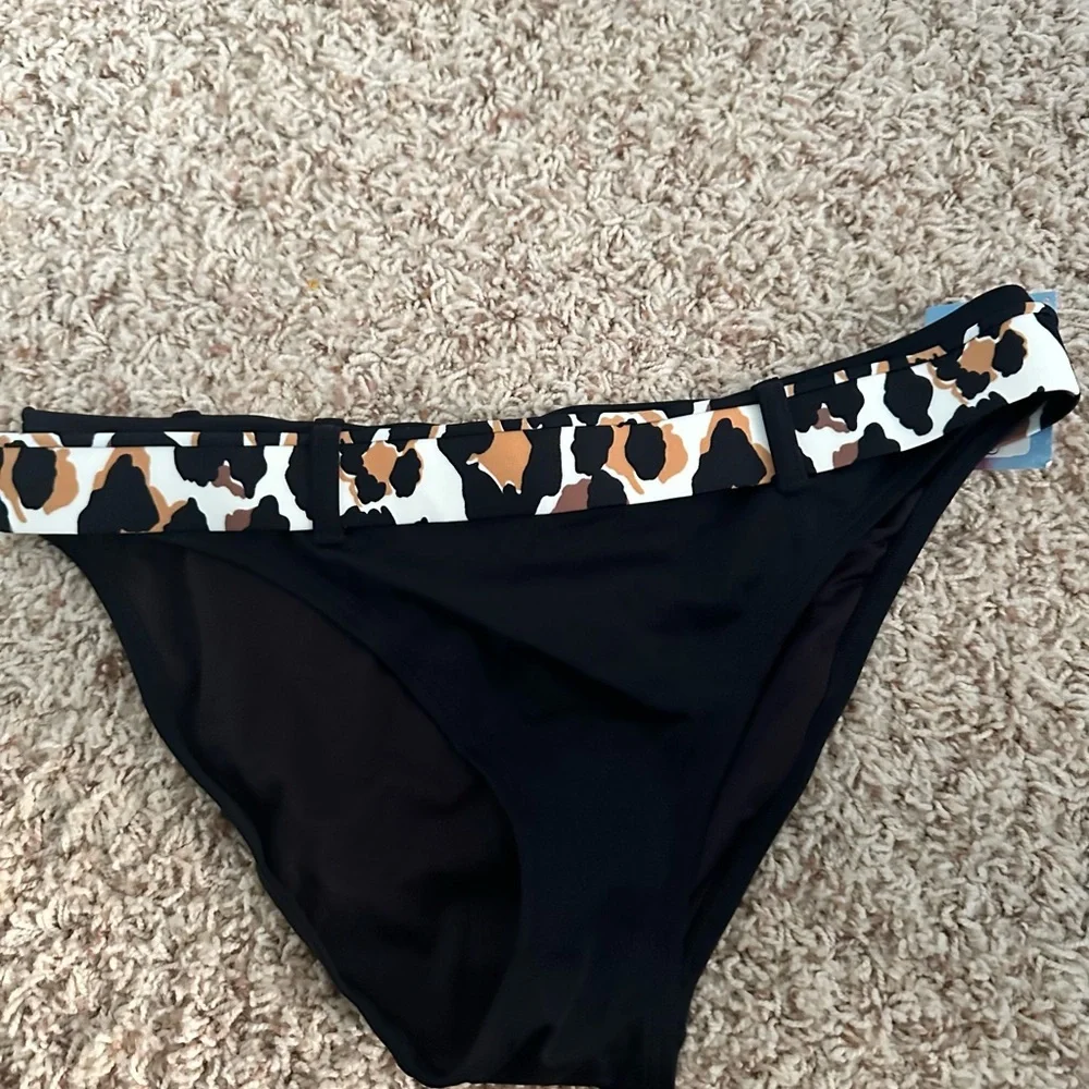 Victoria's Secret Black Bikini with Leopard Print Waistband size L/ NWT#710
